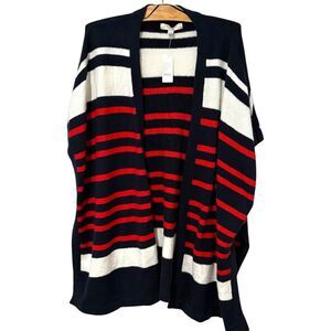 LOFT Red White Blue Striped Open Front Cardigan Poncho Size XS/S NEW